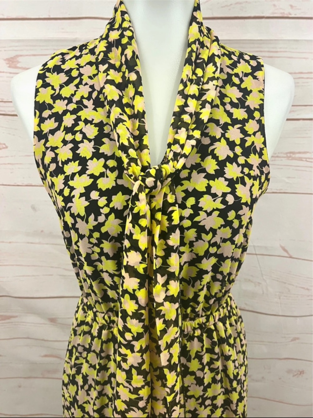 Who What Wear Boho Neon Floral Neck Tie Tiered Ruffle Maxi Dress